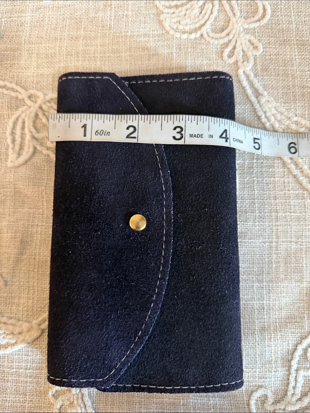 A. R. Buckskin Black Suede Envelope  Checkbook Wallet